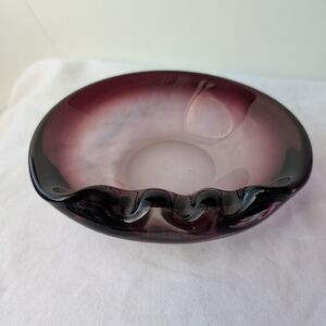 Mid-Century Modern Handmade Purple  Amethyst Glass Ashtray Bowl Vintage